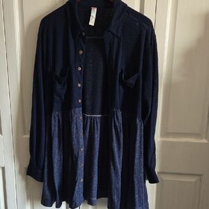 FP Beach Navy Button-Up Long Sleeve Shirt